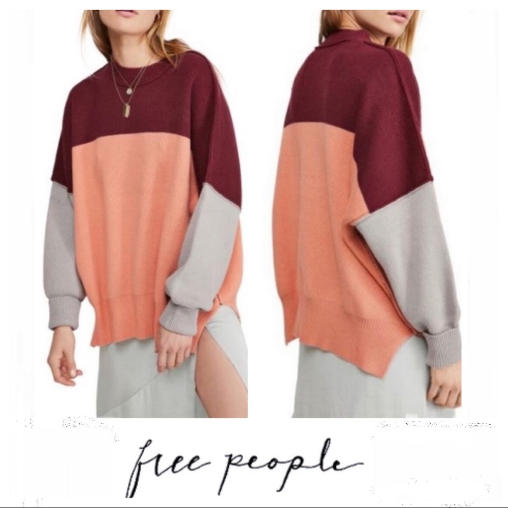 FREE PEOPLE Peach Combo Easy Street Sweater S